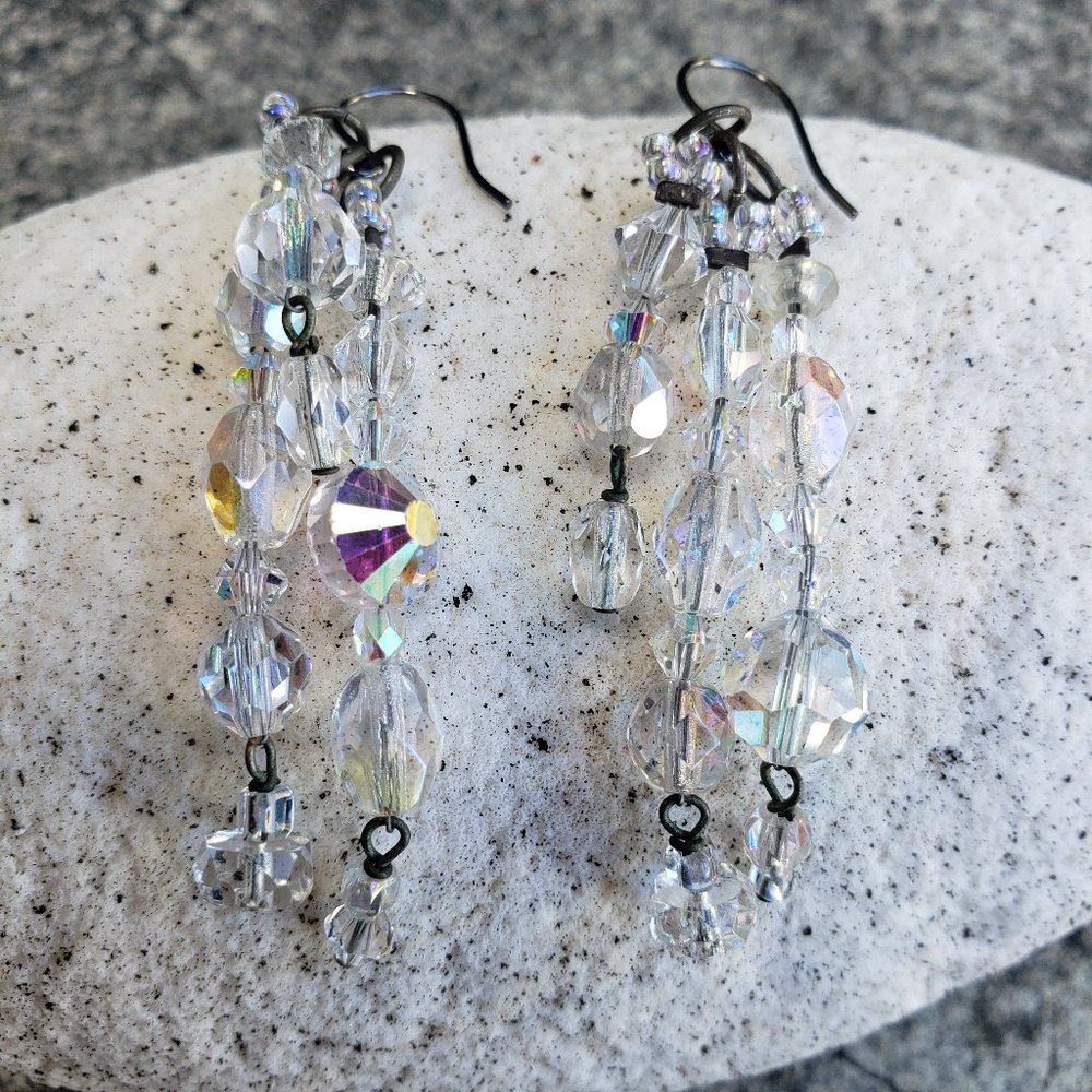 Clear Crystal Dangle Bead Earrings, Design C